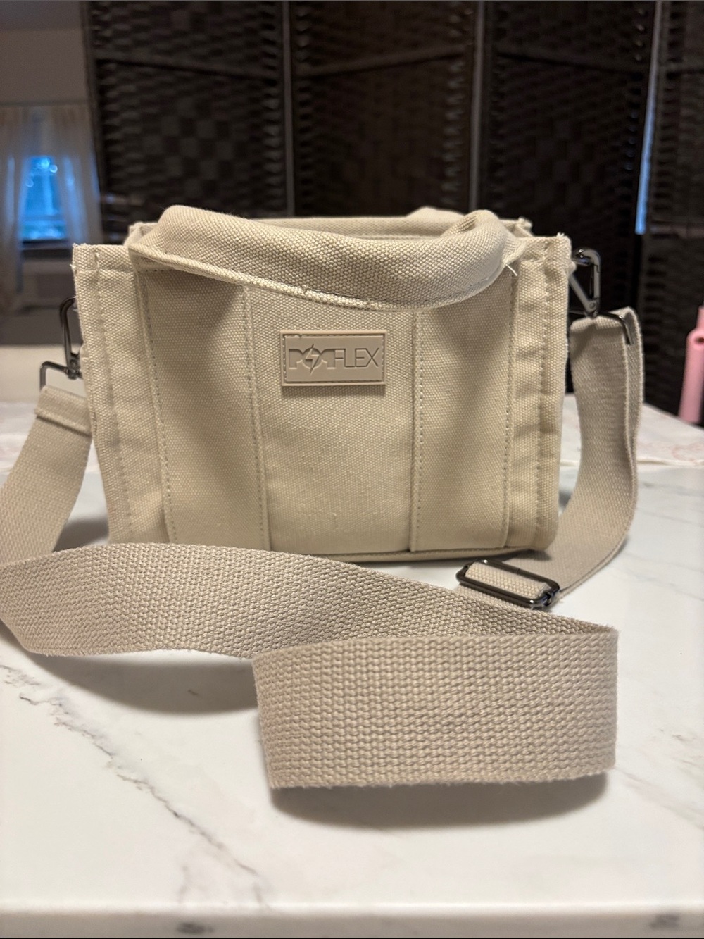 POPFLEX mini Canvas Crossbody Bag in Beige